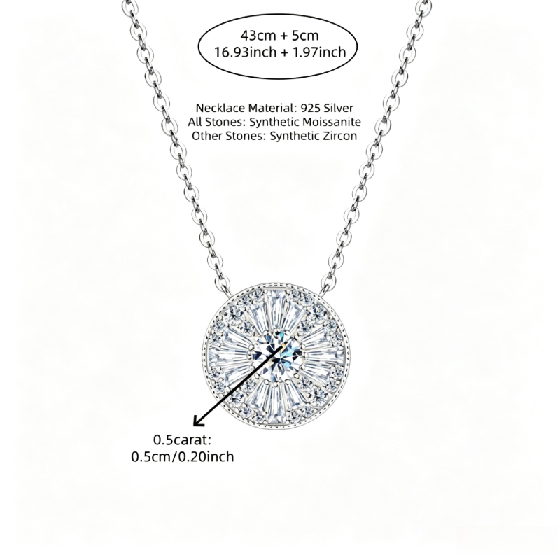 Unisex 925 Silvery Moissanite Geometric Round Collarbone Necklace